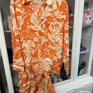 Orange and Cream Tropical Print Shirt